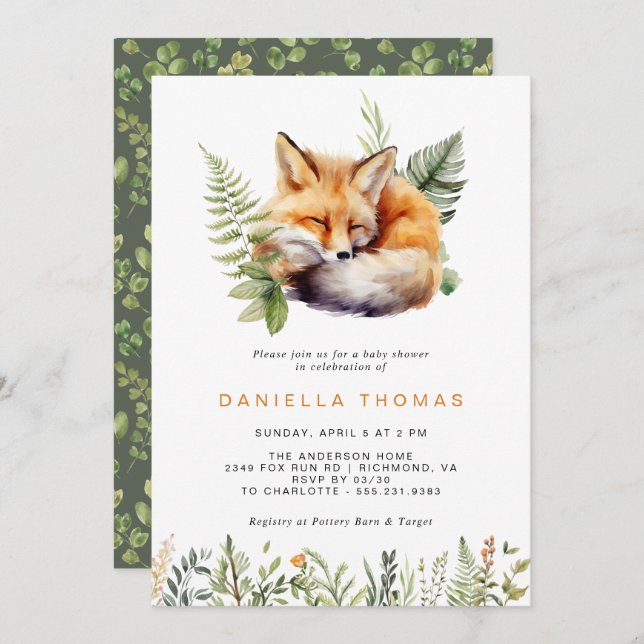 Forest Fox | Modern Gender Neutral Baby Shower Invitation (Front/Back)