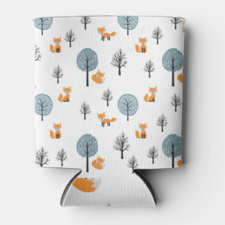 Forest Foxes: Vintage White Background Can Cooler