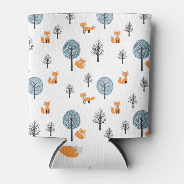 Forest Foxes: Vintage White Background Can Cooler (Front)