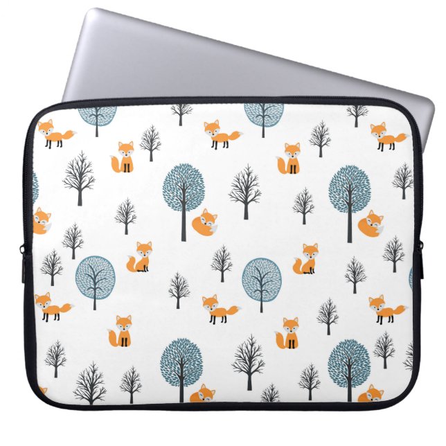 Forest Foxes: Vintage White Background Laptop Sleeve (Front)