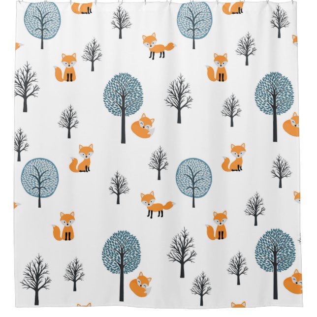Forest Foxes: Vintage White Background Shower Curtain (Front)
