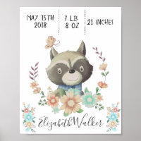 forest friend baby racoon birth stats monogram