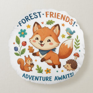 Forest Friends Adventure Awaits Round Cushion