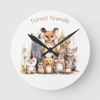 Forest Friends | Cute Animals | Nursery & Kids Round Clock