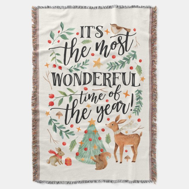 Forest Friends | Ivory | Throw Blanket (Front Vertical)