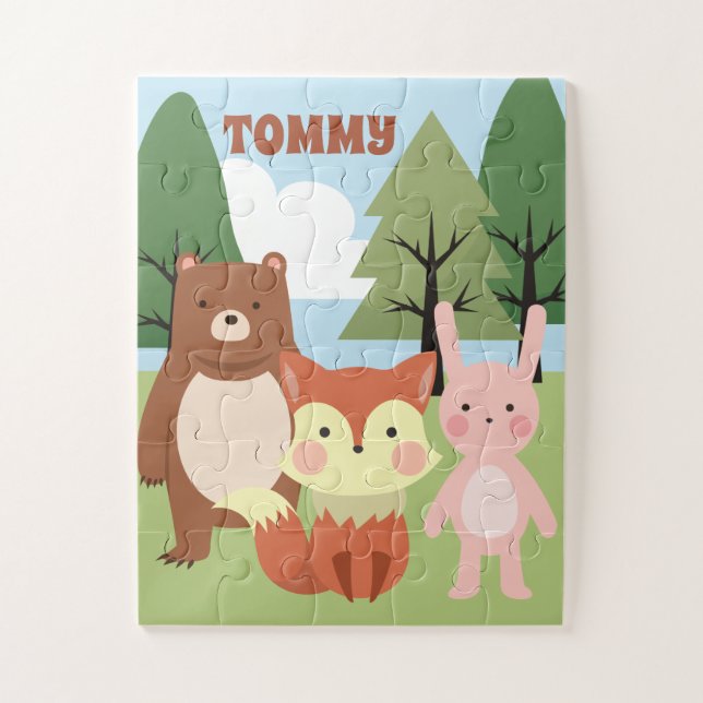 Forest Friends Personalised Fox Bear Bunny Puzzle (Vertical)