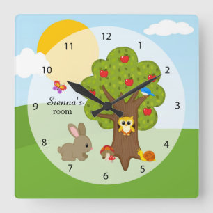 Forest friends square wall clock