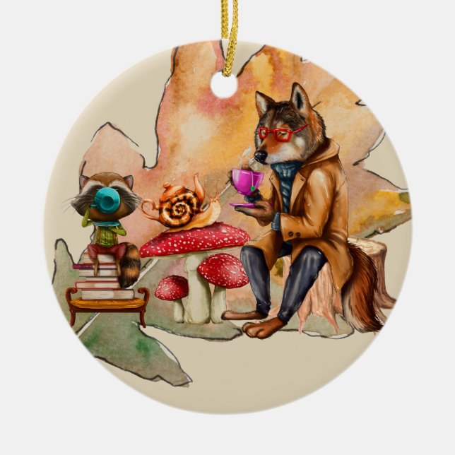 Forest Friends Tea Party Ceramic Tree Decoration (Front)