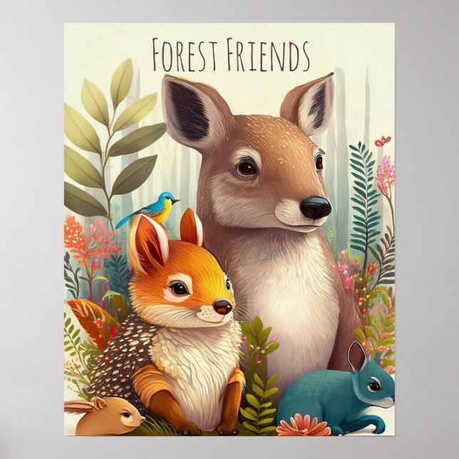 Forest Friends Woodland Animal Nursery Art Poster (Front)