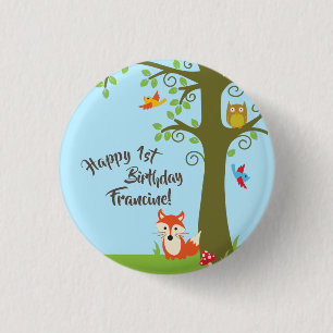 Forest Friends Woodland Cute 1st Birthday Party 3 Cm Round Badge