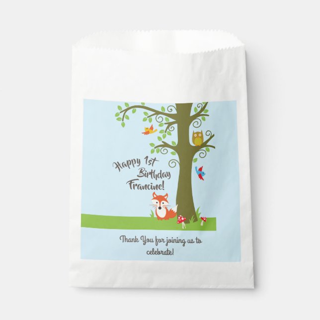 Forest Friends Woodland Cute 1st Birthday Party Favour Bags (Front)