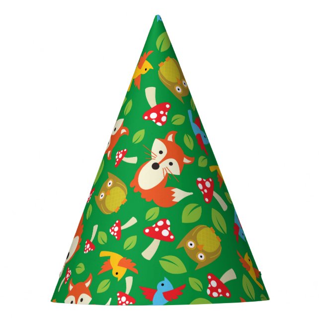Forest Friends Woodland Cute 1st Birthday Party Party Hat (Front)