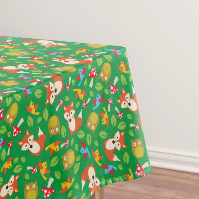 Forest Friends Woodland Cute 1st Birthday Party Tablecloth (In Situ)