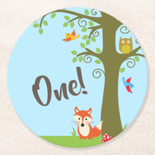 Forest Friends Woodland Cute Kid's Birthday Party Round Paper Coaster