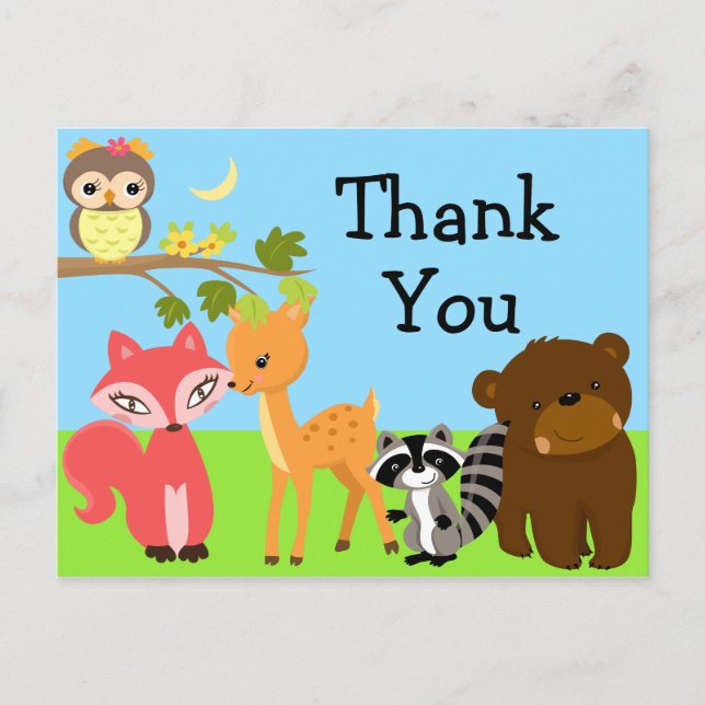 Forest Friends Woodland Thank You Postcard (Front)