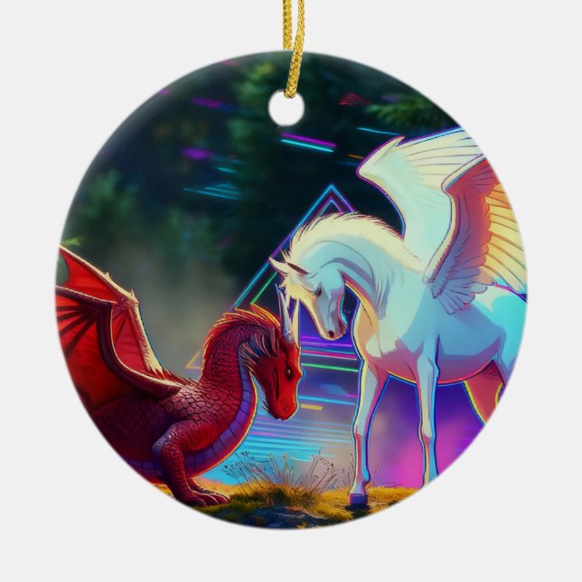Forest Friends - Young Dragon and Young Pegasus Ceramic Tree Decoration (Front)