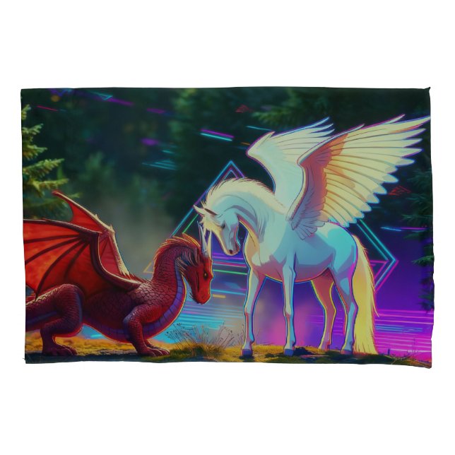 Forest Friends - Young Dragon and Young Pegasus Pillowcase (Front)