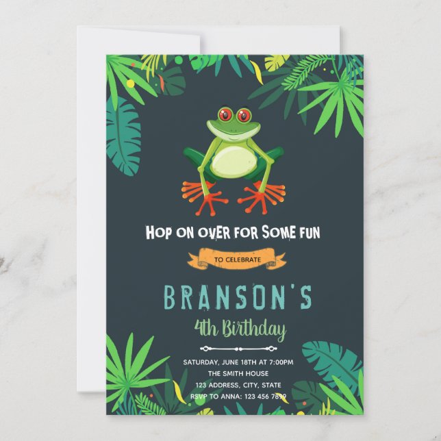 Forest frog birthday party invitation (Front)