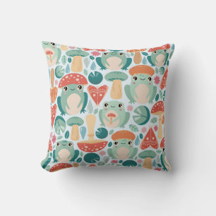 Forest Frogs and Mushrooms Pattern Cushion