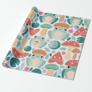 Forest Frogs and Mushrooms Pattern Wrapping Paper