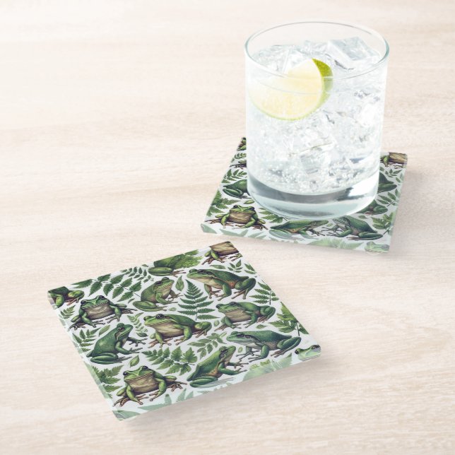 Forest Frogs Mug Glass Coaster (Angled)