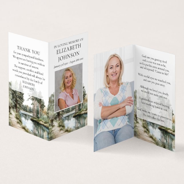 Forest Funeral Memorial 2 Photo Prayer Poem Cards (Inside and Outside)