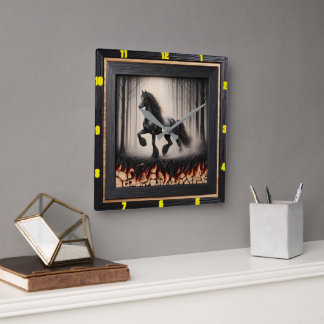 Forest Gallop: Personalised Charred Wood Friesian Square Wall Clock