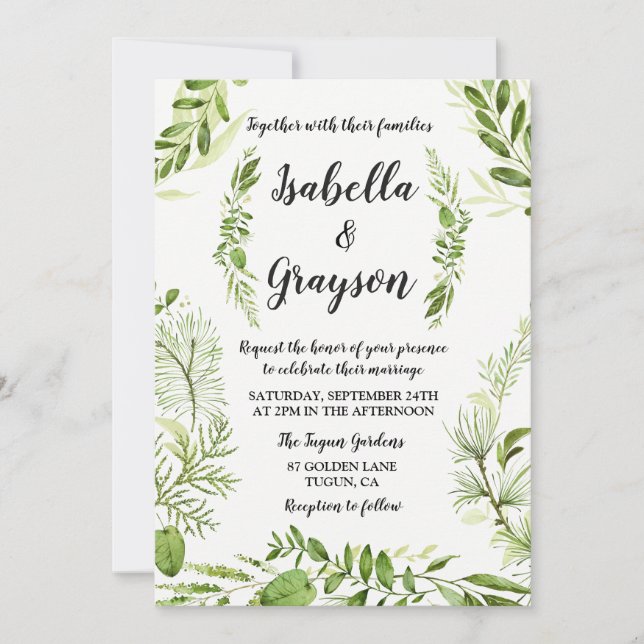 Forest Garden Wild Wreath Wedding Invitation (Front)