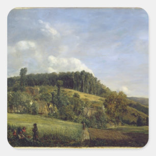 Forest Glade near a Village, 1833 Square Sticker