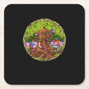 Forest Gnomes Cottagecore Goblincore Fairycore Square Paper Coaster