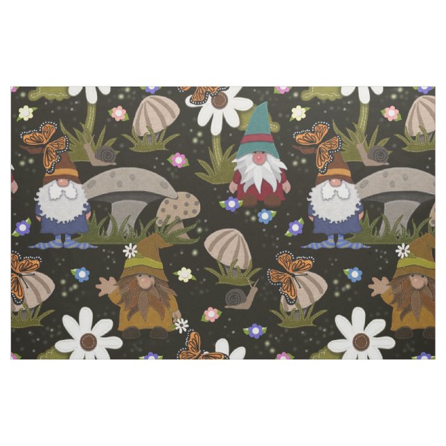 Forest Gnomes Mushrooms and Butterflies Fabric (Fat Quarter)