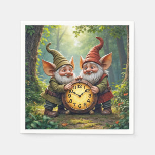 Forest Gnomes With Old Clock Napkin