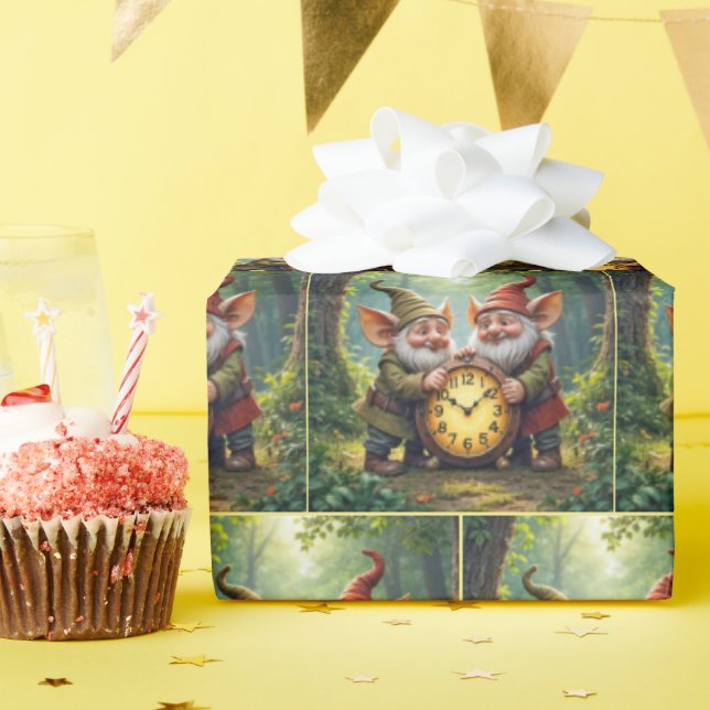 Forest Gnomes With Old Clock Wrapping Paper (Birthday Party)