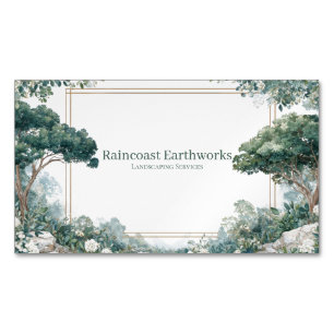 Forest Gold Frame Watercolor Green Botanical Magnetic Business Card
