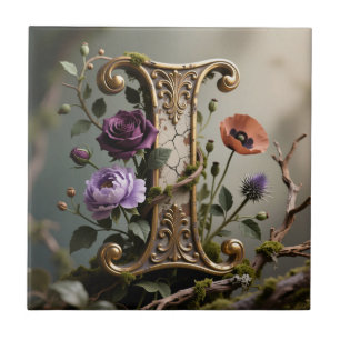 Forest Gold Patina Letter I Monogram Tile