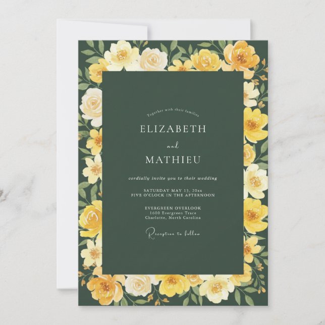Forest Gold Ranunculus Eucalyptus Wedding Invitation (Front)