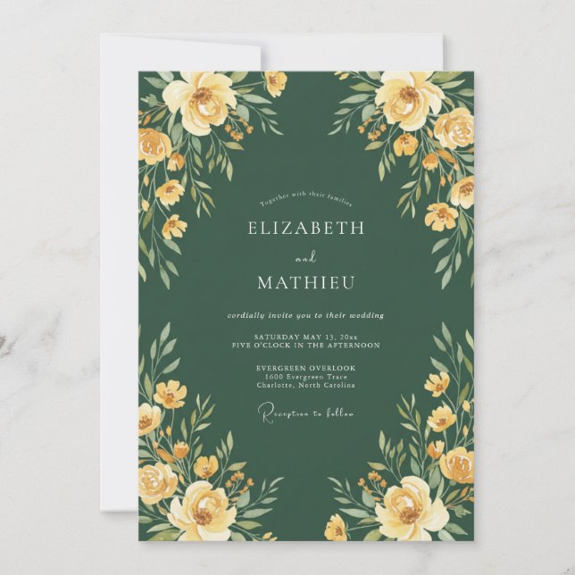 Forest Golden Ranunculus Eucalyptus Wedding Invitation (Front)
