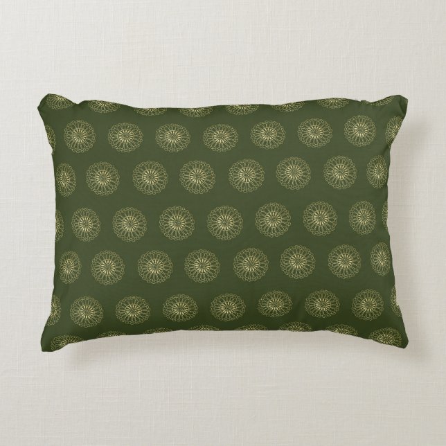 Forest | Golden Zinnia Flower Medallions Decorative Cushion (Front)