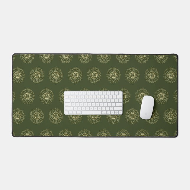 Forest | Golden Zinnia Flower Medallions Desk Mat (Keyboard & Mouse)