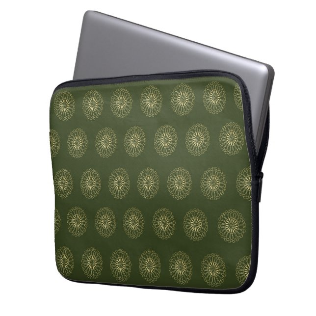 Forest | Golden Zinnia Flower Medallions Laptop Sleeve (Front Left)