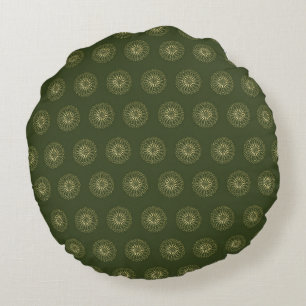 Forest   Golden Zinnia Flower Medallions Round Cushion