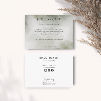 Forest Green Abstract Watercolor Jewelry Care Card