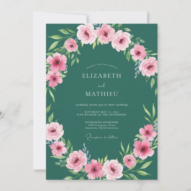Forest Green Alluring Peony Wedding Invitation (Front)
