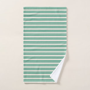 Forest green and beige five stripes pattern hand towel