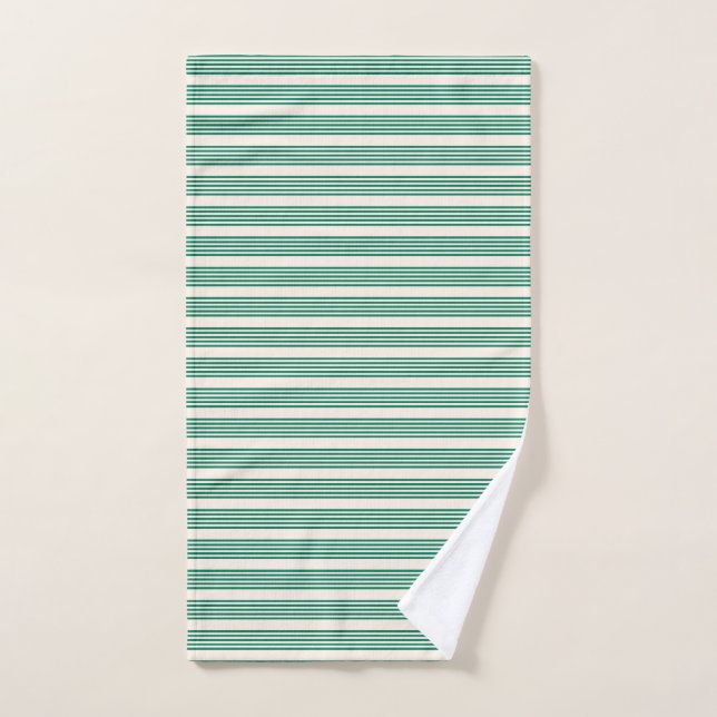 Forest green and beige five stripes pattern hand towel (Hand Towel)