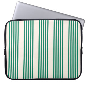 Forest green and beige five stripes pattern laptop sleeve