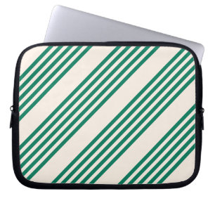 Forest green and beige five stripes pattern laptop sleeve