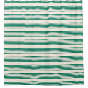 Forest green and beige five stripes pattern shower curtain