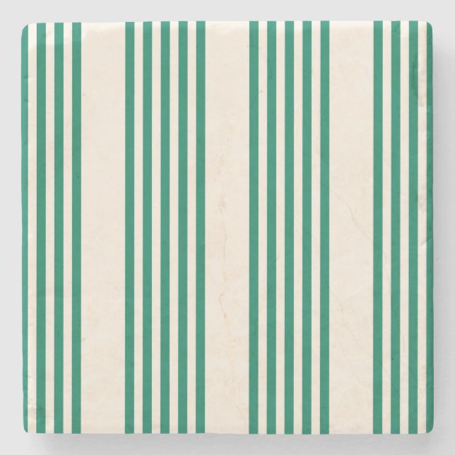 Forest green and beige five stripes pattern stone coaster (Front)
