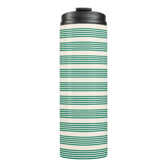 Forest green and beige five stripes pattern thermal tumbler (Front)